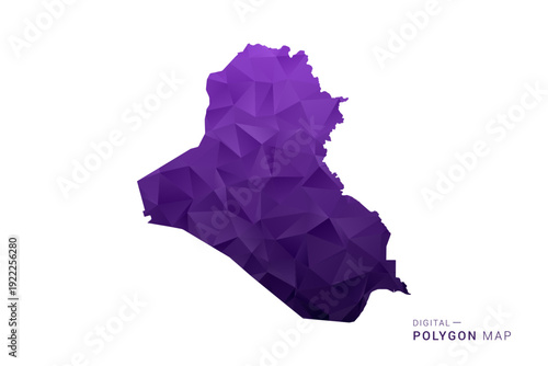 Iraq Map - Polygon Style Vector Illustration in Deep Purple Gradient, Low Poly Geometric Design, Isolated on White Background for Infographics and Digital Use.