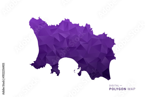 Jersey Map - Polygon Style Vector Illustration in Deep Purple Gradient, Low Poly Geometric Design, Isolated on White Background for Infographics and Digital Use.