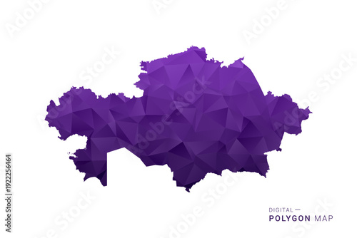 Kazakhstan Map - Polygon Style Vector Illustration in Deep Purple Gradient, Low Poly Geometric Design, Isolated on White Background for Infographics and Digital Use.