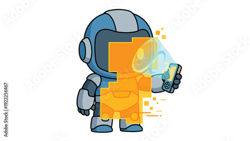 Cute Cartoon Robot with Smartphone and Augmented Reality Data Overlay
