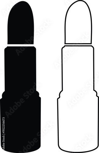 Lipstick vector icons set, cosmetic makeup silhouette and outline collection, beauty fashion symbol group isolated on transparent background for branding and salon design