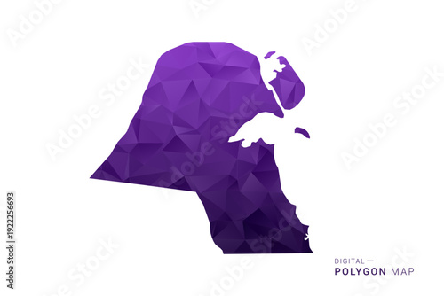 Kuwait Map - Polygon Style Vector Illustration in Deep Purple Gradient, Low Poly Geometric Design, Isolated on White Background for Infographics and Digital Use.