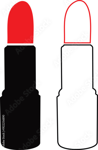 Lipstick vector icons set, cosmetic makeup silhouette and outline collection, beauty fashion symbol group isolated on transparent background for branding and salon design