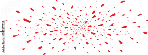 Abstract red particle radial burst explosion on white background dynamic speed motion vector design!