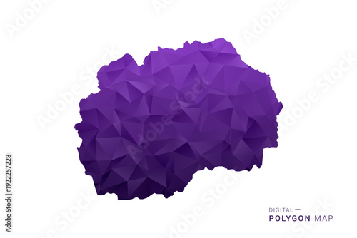 Macedonia Map - Polygon Style Vector Illustration in Deep Purple Gradient, Low Poly Geometric Design, Isolated on White Background for Infographics and Digital Use.