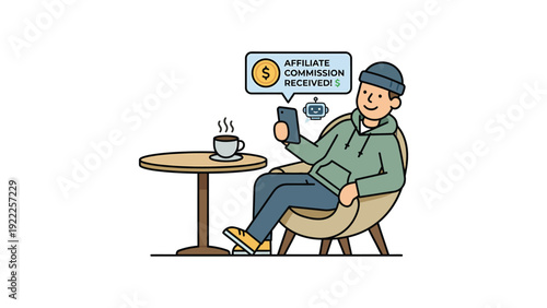 Happy Man Receives Affiliate Commission on Phone. Online Earning, Remote Work, Digital Income Concept.