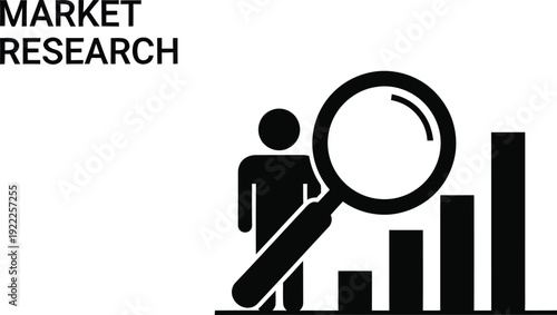 Market research analysis with magnifying glass and bar graph illustration