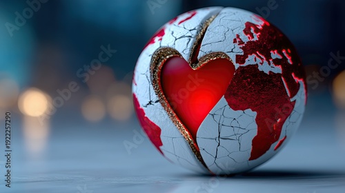 Glowing Heart Shaped Globe with Countries Design
