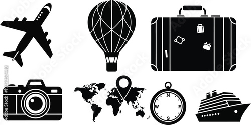 Travel and vacation icons for planning adventures around the world