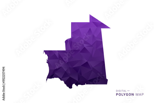 Mauritania Map - Polygon Style Vector Illustration in Deep Purple Gradient, Low Poly Geometric Design, Isolated on White Background for Infographics and Digital Use.