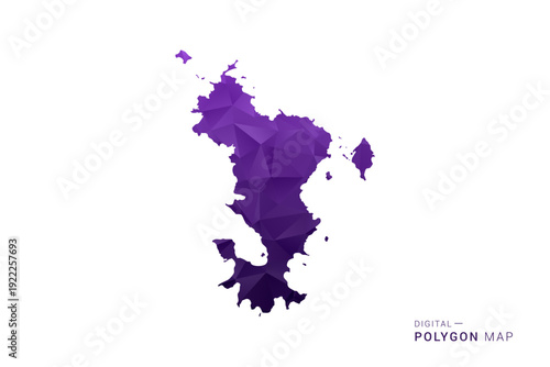Mayotte Map - Polygon Style Vector Illustration in Deep Purple Gradient, Low Poly Geometric Design, Isolated on White Background for Infographics and Digital Use.