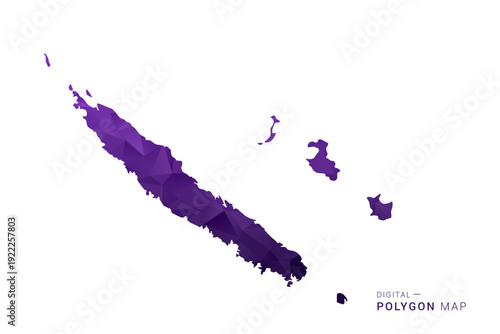 New Caledonia Map - Polygon Style Vector Illustration in Deep Purple Gradient, Low Poly Geometric Design, Isolated on White Background for Infographics and Digital Use.