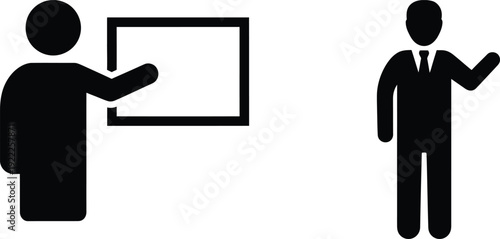 Two business professionals engaged in a presentation discussion with a whiteboard