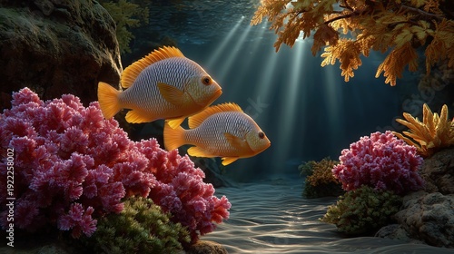 Moody Underwater Scene with Dramatic Lighting Effects