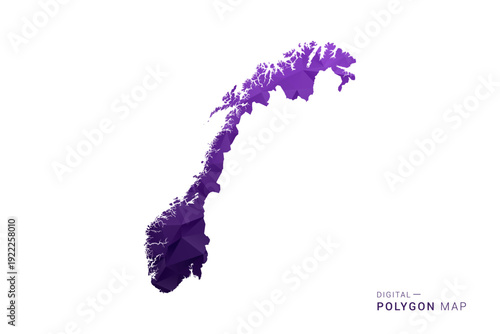 Norway Map - Polygon Style Vector Illustration in Deep Purple Gradient, Low Poly Geometric Design, Isolated on White Background for Infographics and Digital Use.