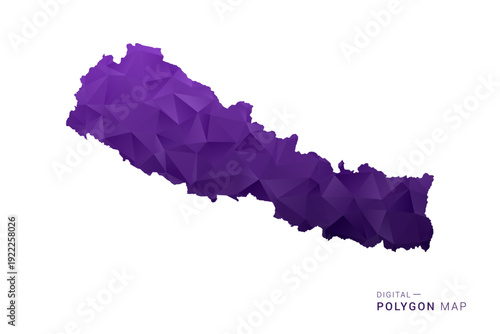 Nepal Map - Polygon Style Vector Illustration in Deep Purple Gradient, Low Poly Geometric Design, Isolated on White Background for Infographics and Digital Use.