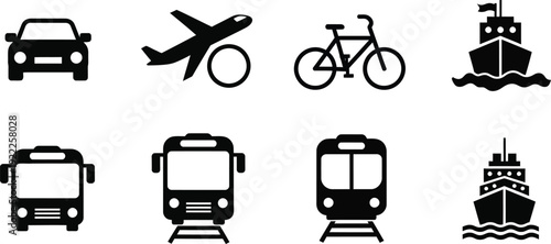 Transportation modes and vehicles icon set