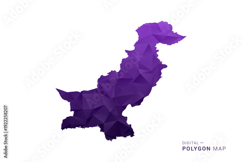 Pakistan Map - Polygon Style Vector Illustration in Deep Purple Gradient, Low Poly Geometric Design, Isolated on White Background for Infographics and Digital Use.