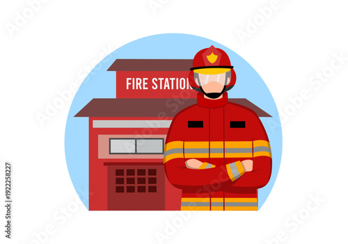 Firefighter Profession Character Profile Illustration