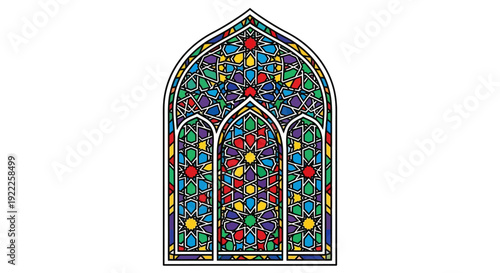 Colorful Stained Glass Gothic Arch Window.