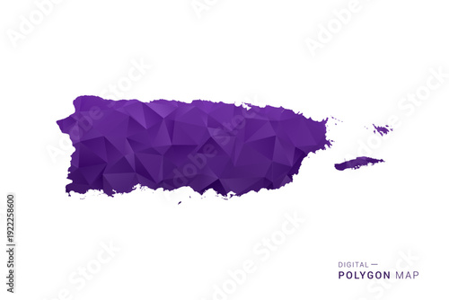 Puerto Rico Map - Polygon Style Vector Illustration in Deep Purple Gradient, Low Poly Geometric Design, Isolated on White Background for Infographics and Digital Use.