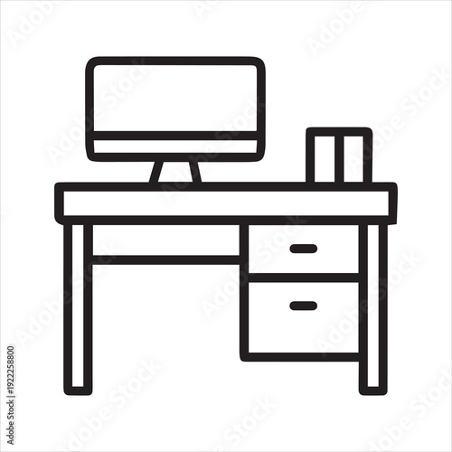 Office desk with computer workstation and drawers for study or work from home concept vector icon art