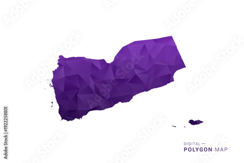 Yemen Map - Polygon Style Vector Illustration in Deep Purple Gradient, Low Poly Geometric Design, Isolated on White Background for Infographics and Digital Use.