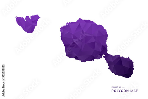 French Polynesia Map - Polygon Style Vector Illustration in Deep Purple Gradient, Low Poly Geometric Design, Isolated on White Background for Infographics and Digital Use.