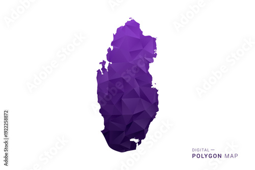 Qatar Map - Polygon Style Vector Illustration in Deep Purple Gradient, Low Poly Geometric Design, Isolated on White Background for Infographics and Digital Use.