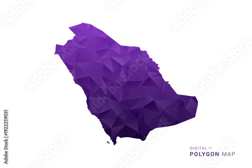 Saudi Arabia Map - Polygon Style Vector Illustration in Deep Purple Gradient, Low Poly Geometric Design, Isolated on White Background for Infographics and Digital Use.