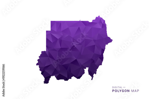 Sudan Map - Polygon Style Vector Illustration in Deep Purple Gradient, Low Poly Geometric Design, Isolated on White Background for Infographics and Digital Use.