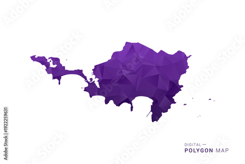 Sint Maarten Map - Polygon Style Vector Illustration in Deep Purple Gradient, Low Poly Geometric Design, Isolated on White Background for Infographics and Digital Use.