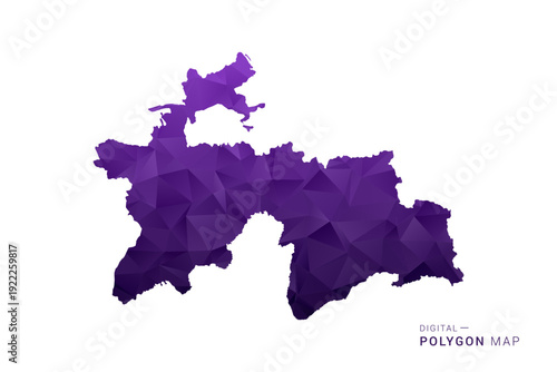 Tajikistan Map - Polygon Style Vector Illustration in Deep Purple Gradient, Low Poly Geometric Design, Isolated on White Background for Infographics and Digital Use.