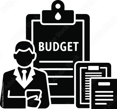 Businessman reviewing budget and financial documents on a clipboard
