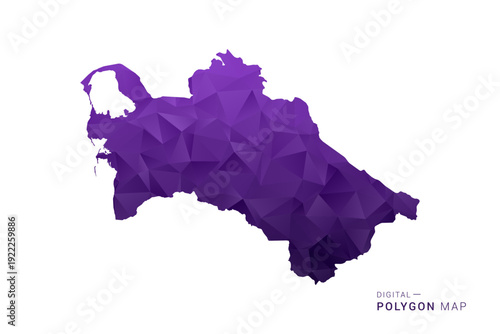 Turkmenistan Map - Polygon Style Vector Illustration in Deep Purple Gradient, Low Poly Geometric Design, Isolated on White Background for Infographics and Digital Use.