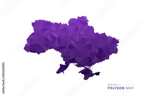 Ukraine Map - Polygon Style Vector Illustration in Deep Purple Gradient, Low Poly Geometric Design, Isolated on White Background for Infographics and Digital Use.