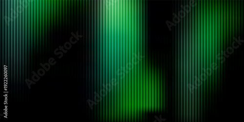 Dark green neon gradient ribbed glass. Vector ribbed glass texture background. Mesh gradient. acrylic ribbed bath surface. Reeded glass background semitransparent overlay. Bath wall window