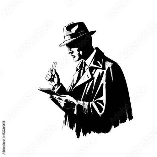 Classic Noir Detective Character Holding a Magnifying Glass