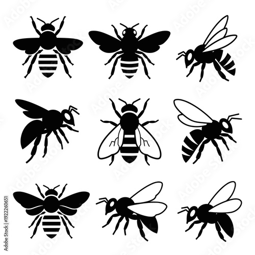 Collection of Simple Honey Bee Icons for Nature Branding