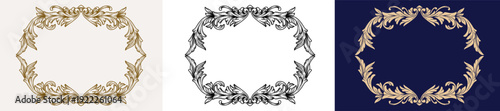 Set vector antique frame. Vintage baroque ornament floral frame. Gold calligraphic elegant decorative ornamental 