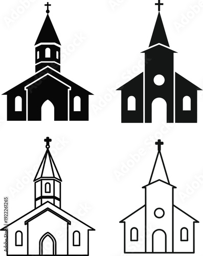 Church icons, vector church building illustrations, religious architecture, stock images Vector