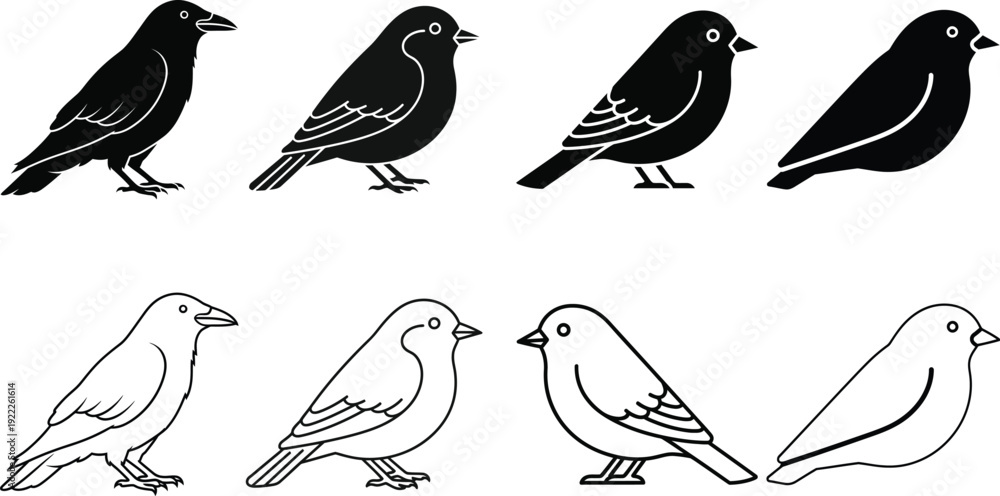Obraz premium Black and white bird illustrations, minimalist bird drawings, vector bird art, simple bird sketches Vector