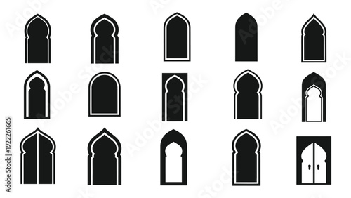 Islamic door and window icon silhouette vector illustration isolated
