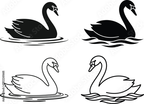 Four swans and ducks illustration vector design elements for graphic design Vector