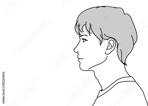 若いイケメンの日本人男性の横顔のイラスト 上半身横向き