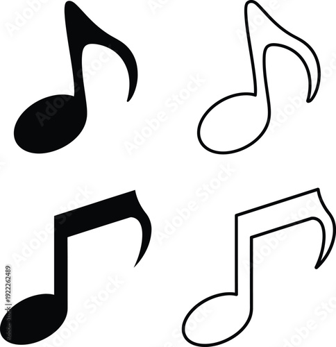 Four musical notes, musical notes, music symbols, note symbols, music design, notes Vector