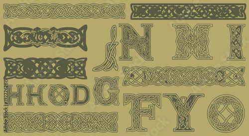 Celtic Knotwork Vector Borders and Illuminated Initial Letters - Book of Kells Style