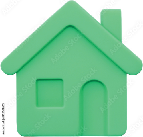 3d rendering of a green home icon on a white isolated background