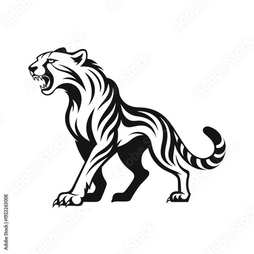 Wallpaper Mural Striking Black and White Vector Illustration of a Powerful Cheetah Roaring Torontodigital.ca