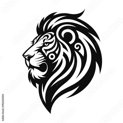 Wallpaper Mural Tribal Lion Head Tattoo Design - Black and White Vector Art Torontodigital.ca